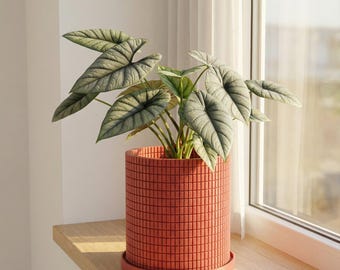 Lava Red Stack Design Planter Pot with Drainage & Water Plate