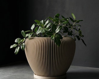 Beige Mesa Design Planter Pot with Drainage & Water Plate