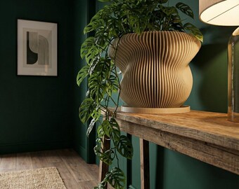 Beige Mira Design Planter Pot with Drainage & Water Plate