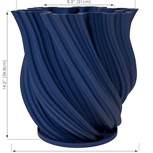 Planter Pot With Drainage, Deep Blue Fractal Design for Small and Large Plants Water Plate Included Outdoor and Indoor use Plant Pot XXL [14.5" Height]
