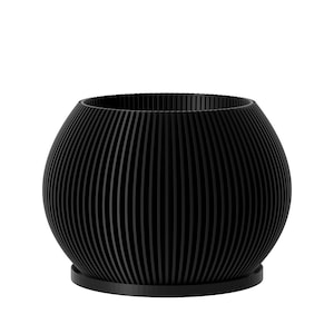 Planter Pot With Drainage, Charcoal Black Melon Design for Small and Large Plants [Water Plate Included] Outdoor and Indoor use Plant Pot