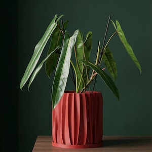 Cache-pot design rouge lave avec système de drainage et plaque d'eau Kurtain