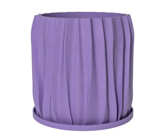 Planter Pot With Drainage, Lavender Kurtain Design for Small and Large Plants [Water Plate Included] Outdoor and Indoor use Plant Pot