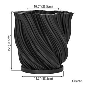 Charcoal Black Fractal Design Planter Pot with Drainage & Water Plate XXL [15" Height]