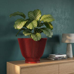 Cache-pot design Lava Red Dawn avec drainage et plaque d'eau