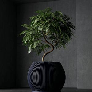 Deep Ocean Blue Melon Design Planter Pot with Drainage & Water Plate