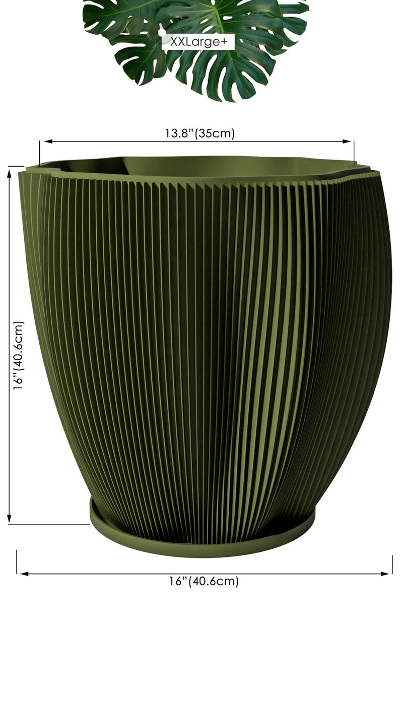 Planter Pot With Drainage, Avocado Green Coconut Design for Small and Large Plants Water Plate Included Outdoor and Indoor use Plant Pot XXL+ [16" Height]