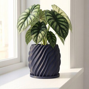 Deep Ocean Blue Opal Design Planter Pot with Drainage & Water Plate