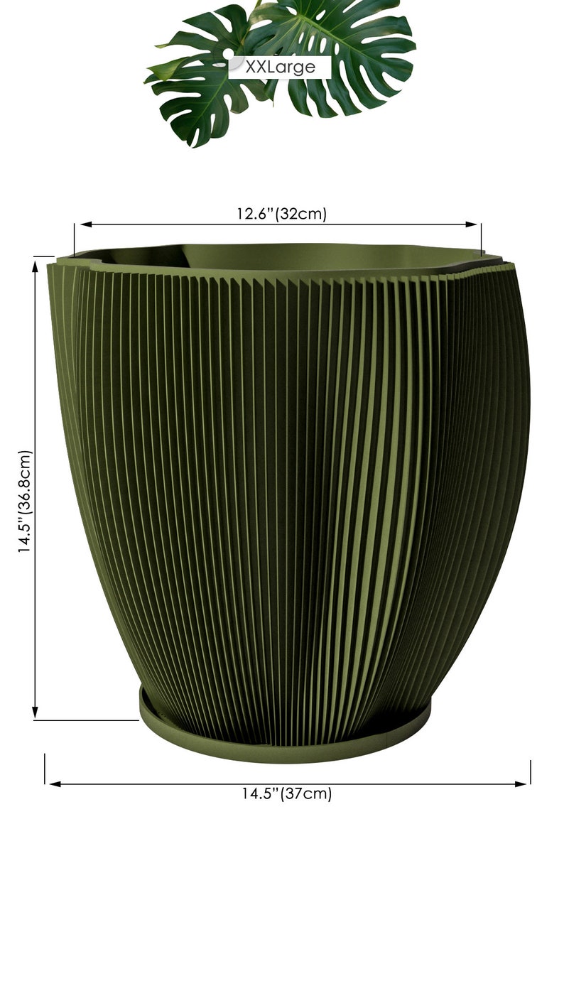 Planter Pot With Drainage, Avocado Green Coconut Design for Small and Large Plants Water Plate Included Outdoor and Indoor use Plant Pot XXL [14.5" Height]