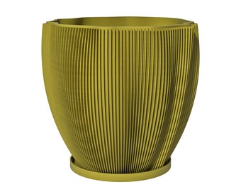 Planter Pot With Drainage, Pear Green Coconut Design for Small and Large Plants [Water Plate Included] Outdoor and Indoor use Plant Pot