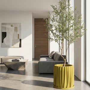 Pear Green Kurtain Design Planter Pot with Drainage & Water Plate