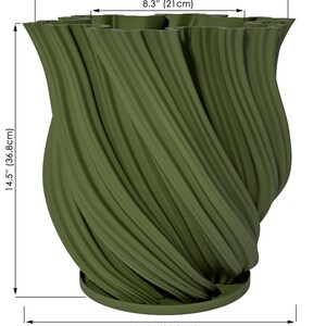 Planter Pot With Drainage, Avocado Green Fractal Design for Small and Large Plants Water Plate Included Outdoor and Indoor use Plant Pot XXL [14.5" Height]