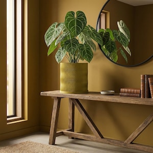 Pear Green Uma Design Planter Pot with Drainage & Water Plate