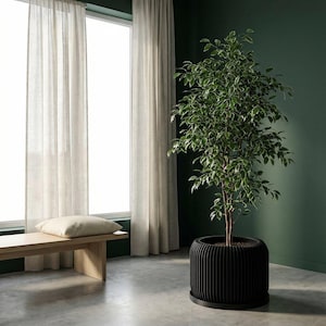 Charcoal Black Nest Design Planter Pot with Drainage & Water Plate