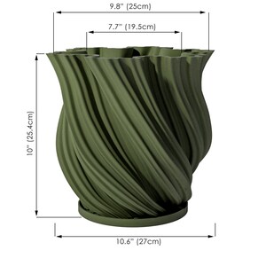 Planter Pot With Drainage, Avocado Green Fractal Design for Small and Large Plants Water Plate Included Outdoor and Indoor use Plant Pot XL [10" Height]