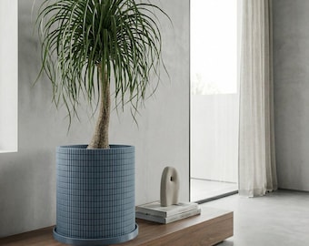 BlueSteel Stack Design Planter Pot with Drainage & Water Plate