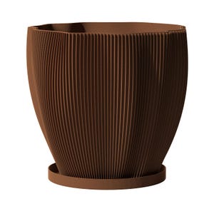 Planter Pot With Drainage, Nut Brown Coconut Design for Small and Large Plants [Water Plate Included] Outdoor and Indoor use Plant Pot