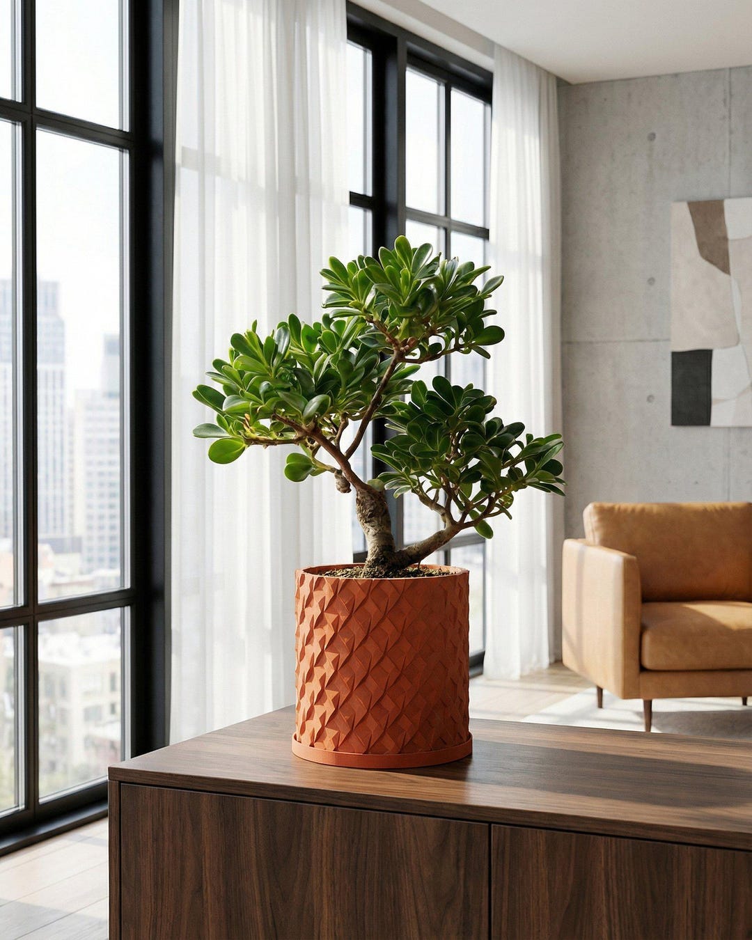 Chisel Planter Terracotta Orange Chisel Design Planter Pot With Drainage & Water Plate ...