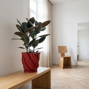 Lava Red Fractal Design Planter Pot with Drainage & Water Plate