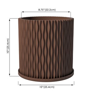 Planter Pot With Drainage, Nut Brown Mica Design for Small and Large Plants Water Plate Included Outdoor and Indoor use Plant Pot XL [10" Height]