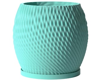 Planter Pot With Drainage, Sky Blue Ripple Design for Small and Large Plants [Water Plate Included] Outdoor and Indoor use Plant Pot