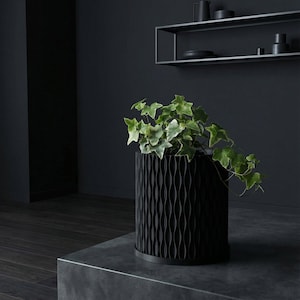 Charcoal Black Mica Design Planter Pot with Drainage & Water Plate