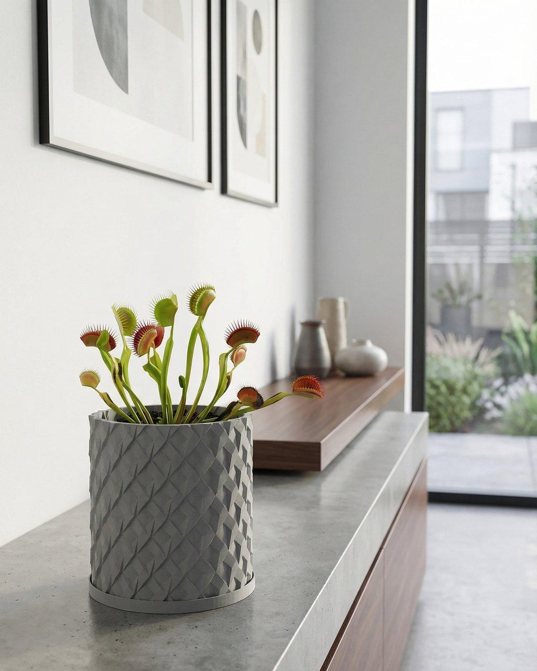 Chisel Planter Concrete Grey Chisel Design Planter Pot With Drainage & Water Plate - Etsy