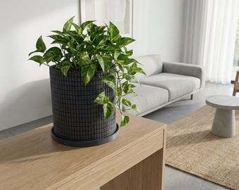 Deep Ocean Blue Stack Design Planter Pot with Drainage & Water Plate