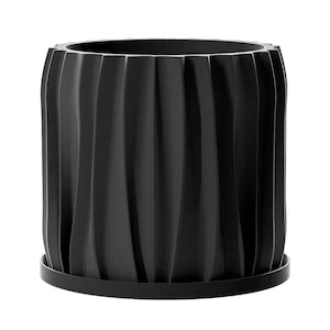 Planter Pot With Drainage, Charcoal Black Kurtain Design for Small and Large Plants [Water Plate Included] Outdoor and Indoor use Plant Pot