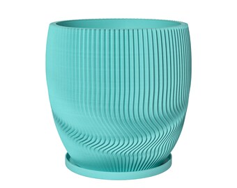 Planter Pot With Drainage, Sky Blue Risa Design for Small and Large Plants [Water Plate Included] Outdoor and Indoor use Plant Pot