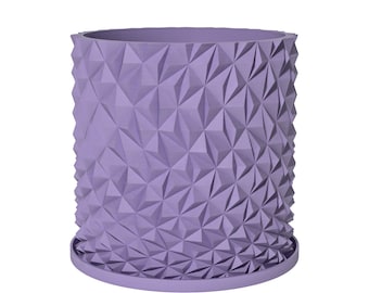 Planter Pot With Drainage, Lavender Knurl Design for Small and Large Plants [Water Plate Included] Outdoor and Indoor use Plant Pot
