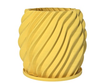 Planter Pot With Drainage, Lemon Yellow Opal Design for Small and Large Plants [Water Plate Included] Outdoor and Indoor use Plant Pot