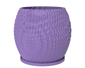 Planter Pot With Drainage, Lavender Ripple Design for Small and Large Plants [Water Plate Included] Outdoor and Indoor use Plant Pot