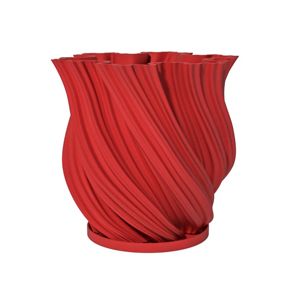 Planter Pot With Drainage, Lava Red Fractal Design for Small and Large Plants [Water Plate Included] Outdoor and Indoor use Plant Pot