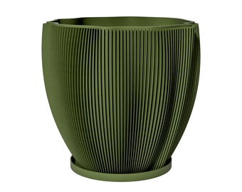 Planter Pot With Drainage, Avocado Green Coconut Design for Small and Large Plants [Water Plate Included] Outdoor and Indoor use Plant Pot