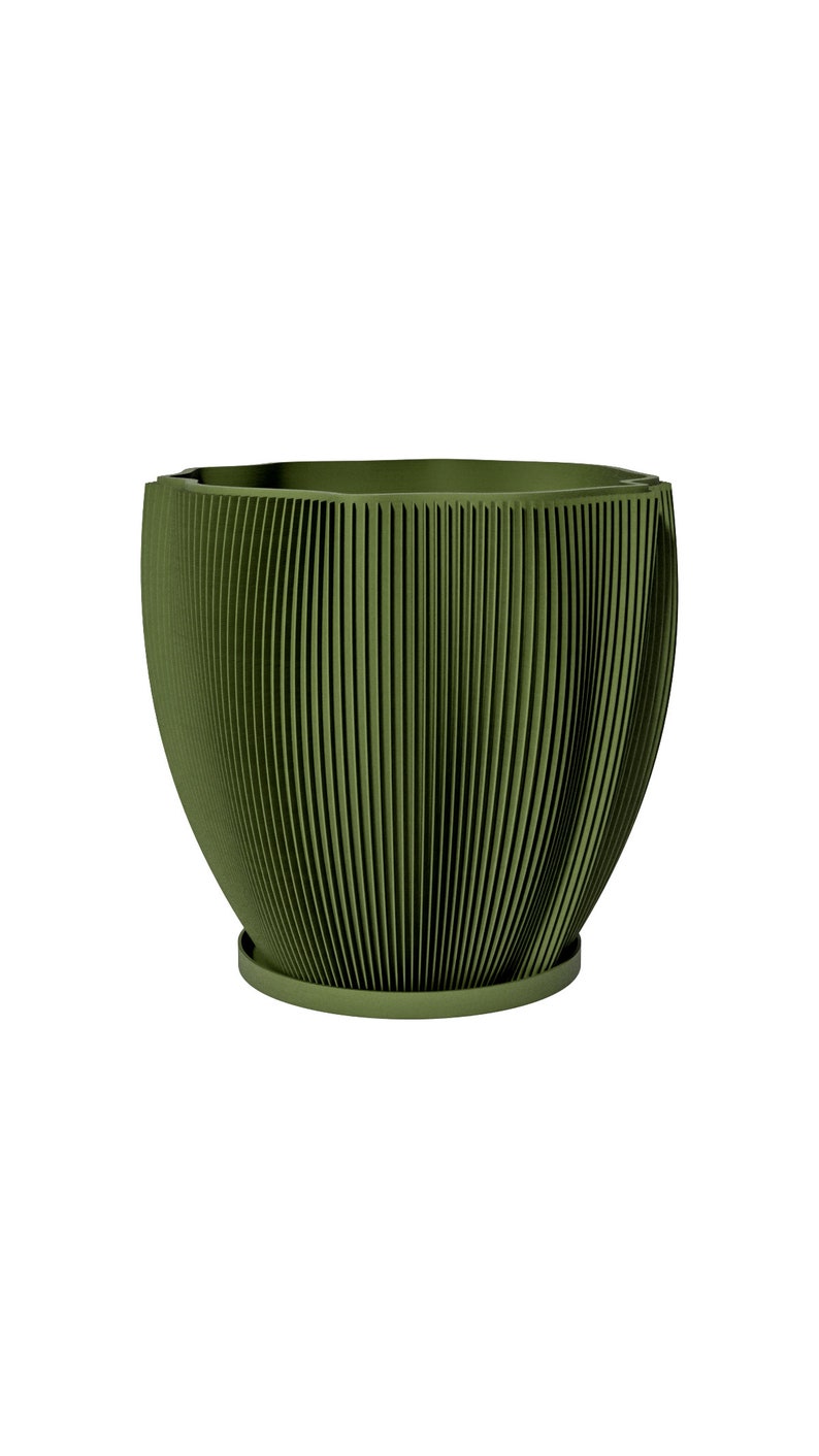 Planter Pot With Drainage, Avocado Green Coconut Design for Small and Large Plants Water Plate Included Outdoor and Indoor use Plant Pot image 1