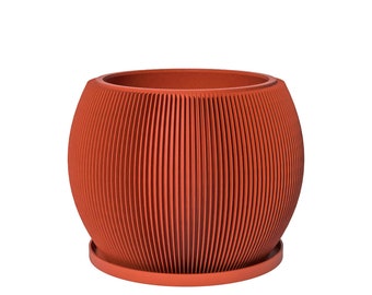 Planter Pot With Drainage, Orange Melon Design for Small and Large Plants [Water Plate Included] Outdoor and Indoor use Plant Pot