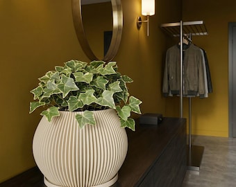 Beige Melon Design Planter Pot with Drainage & Water Plate