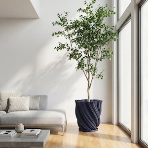 Deep Ocean Blue Fractal Design Planter Pot with Drainage & Water Plate