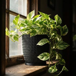 Charcoal Black Vine Design Planter Pot with Drainage & Water Plate