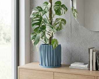 BlueSteel Kurtain Design Planter Pot with Drainage & Water Plate