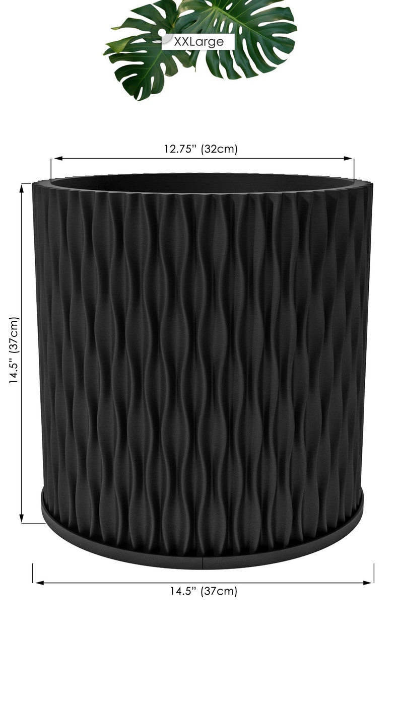 Planter Pot With Drainage, Charcoal Black Mica Design for Small and Large Plants Water Plate Included Outdoor and Indoor use Plant Pot XXL [14.5" Height]