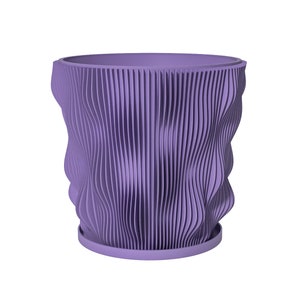 Planter Pot With Drainage, Lavender Wave Design for Small and Large Plants [Water Plate Included] Outdoor and Indoor use Plant Pot