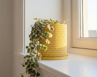 Lemon Yellow Stack Design Planter Pot with Drainage & Water Plate