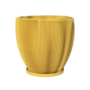 Planter Pot With Drainage, Lemon Yellow Coconut Design for Small and Large Plants [Water Plate Included] Outdoor and Indoor use Plant Pot