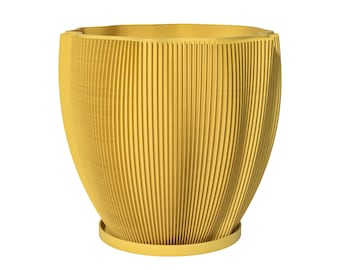 Planter Pot With Drainage, Lemon Yellow Coconut Design for Small and Large Plants [Water Plate Included] Outdoor and Indoor use Plant Pot