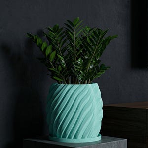 Sky Blue Opal Design Planter Pot with Drainage & Water Plate
