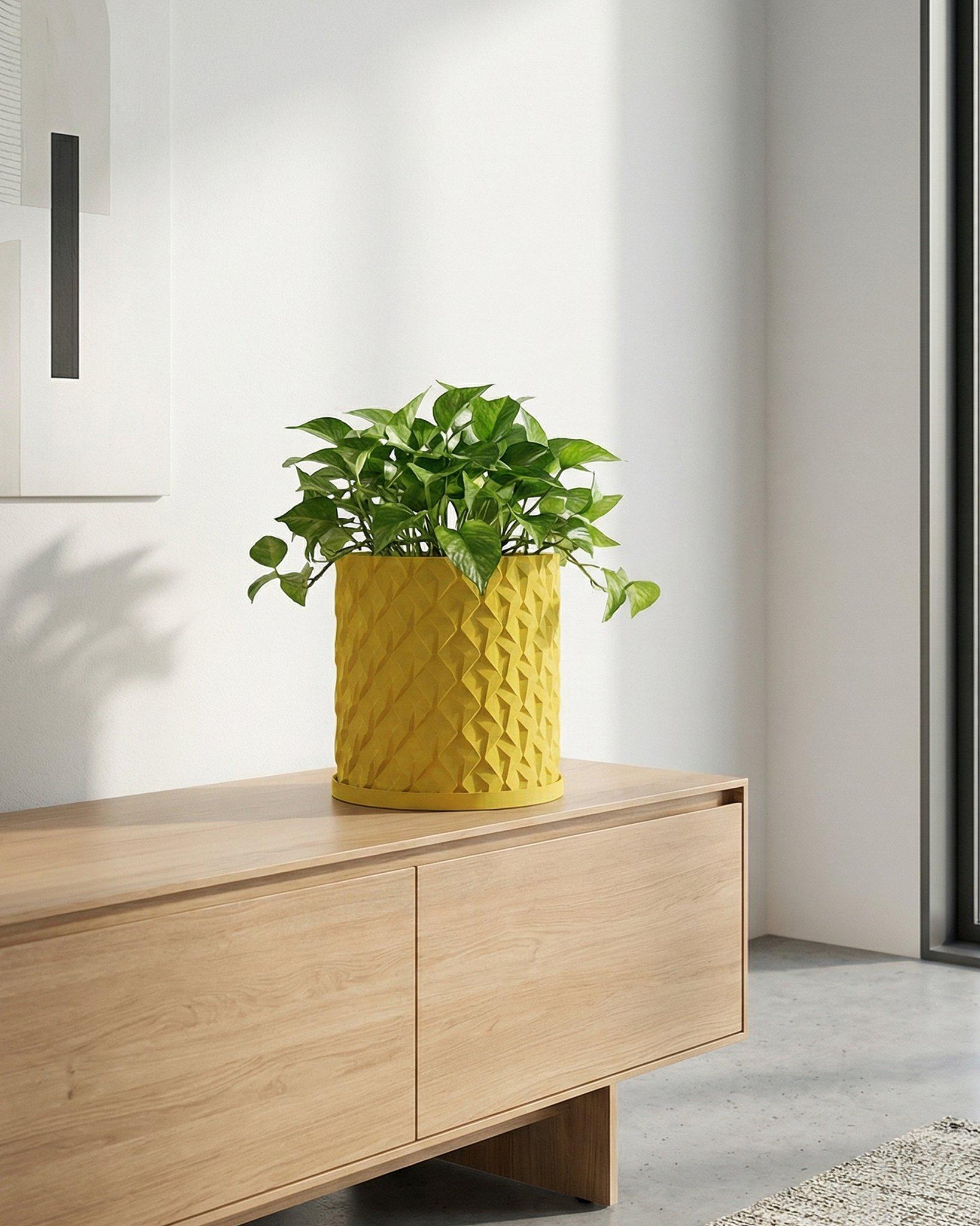 Chisel Planter Lemon Yellow Chisel Design Planter Pot With Drainage & Water Plate - Etsy