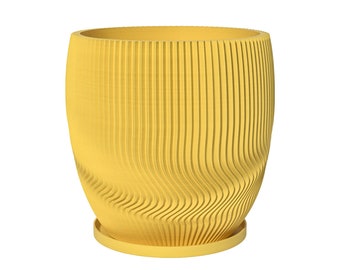 Planter Pot With Drainage, Lemon Yellow Risa Design for Small and Large Plants [Water Plate Included] Outdoor and Indoor use Plant Pot