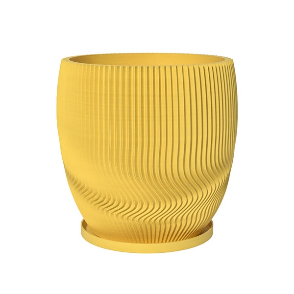 Planter Pot With Drainage, Lemon Yellow Risa Design for Small and Large Plants [Water Plate Included] Outdoor and Indoor use Plant Pot